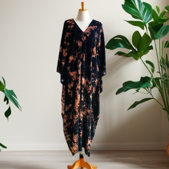 0141/ Black Brown Tie Dye Long kaftan - Picture 11 of 14